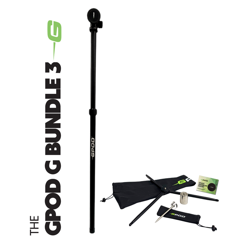 GPOD G Bundle 3 with black pole, carrying case, and accessories on a white background